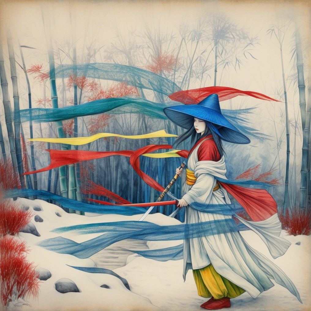 Traditional Attire in a Serene Winter Landscape