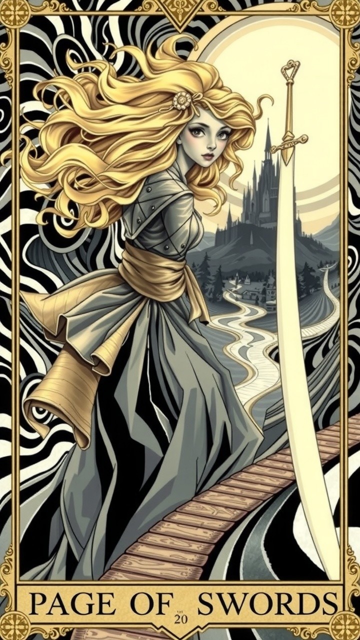 Fairy Tale Character Page of Swords in Mystical Setting