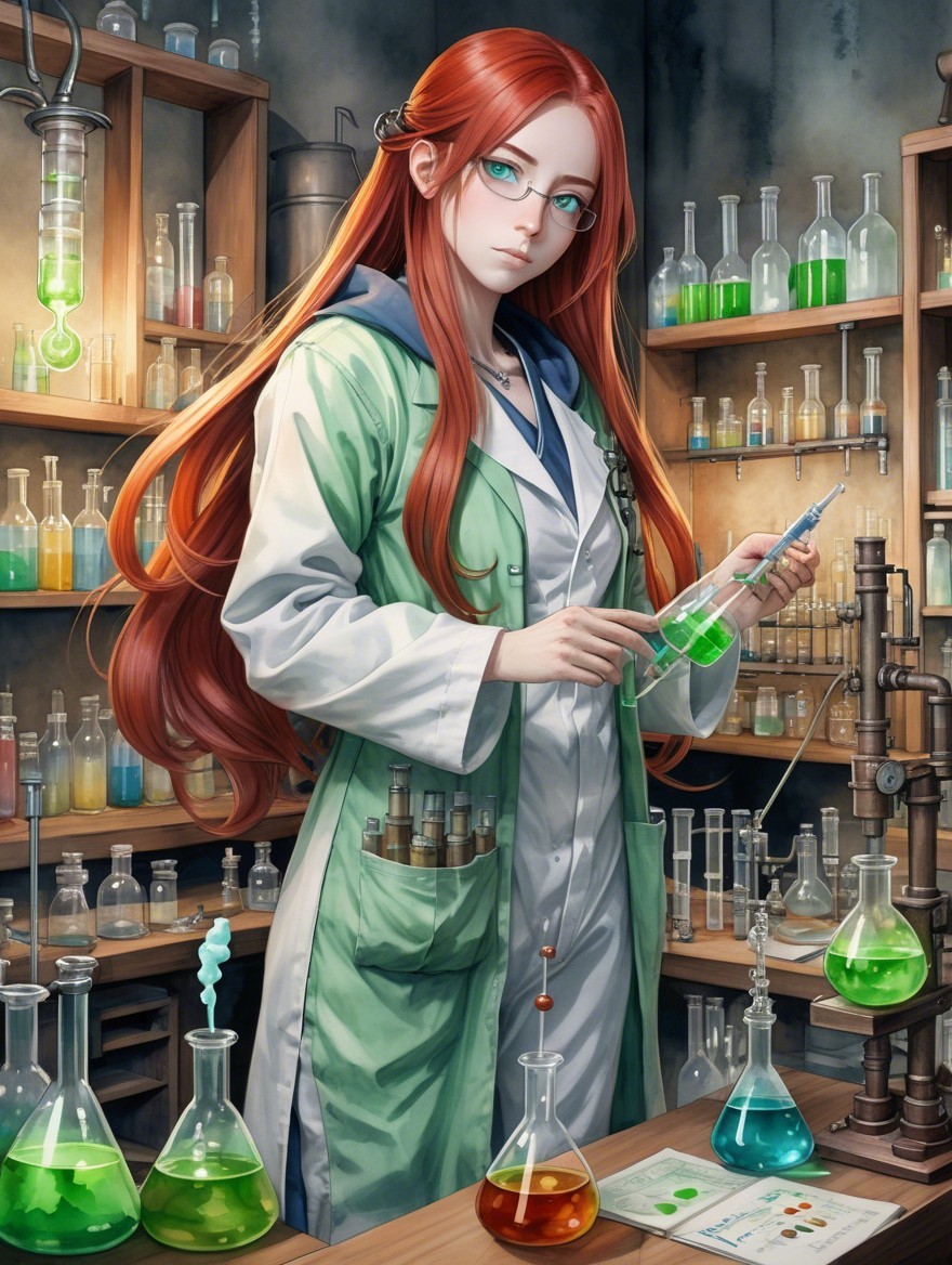 Laboratory Scene with Colorful Glassware and Pipette
