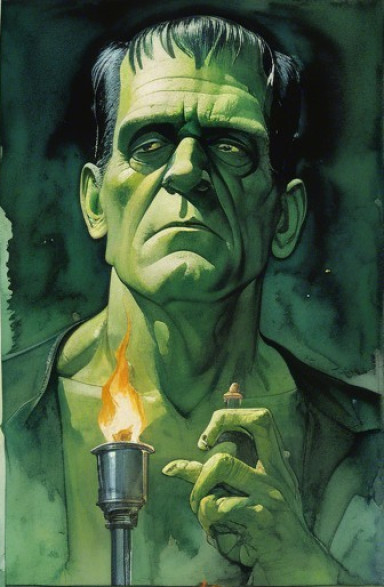 Frankenstein's Monster with Torch and Glass Bottle