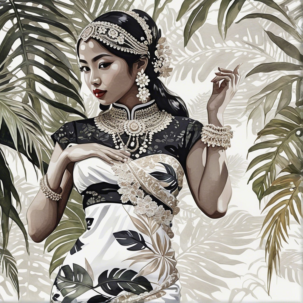 Elegantly Dressed Woman Surrounded by Lush Foliage