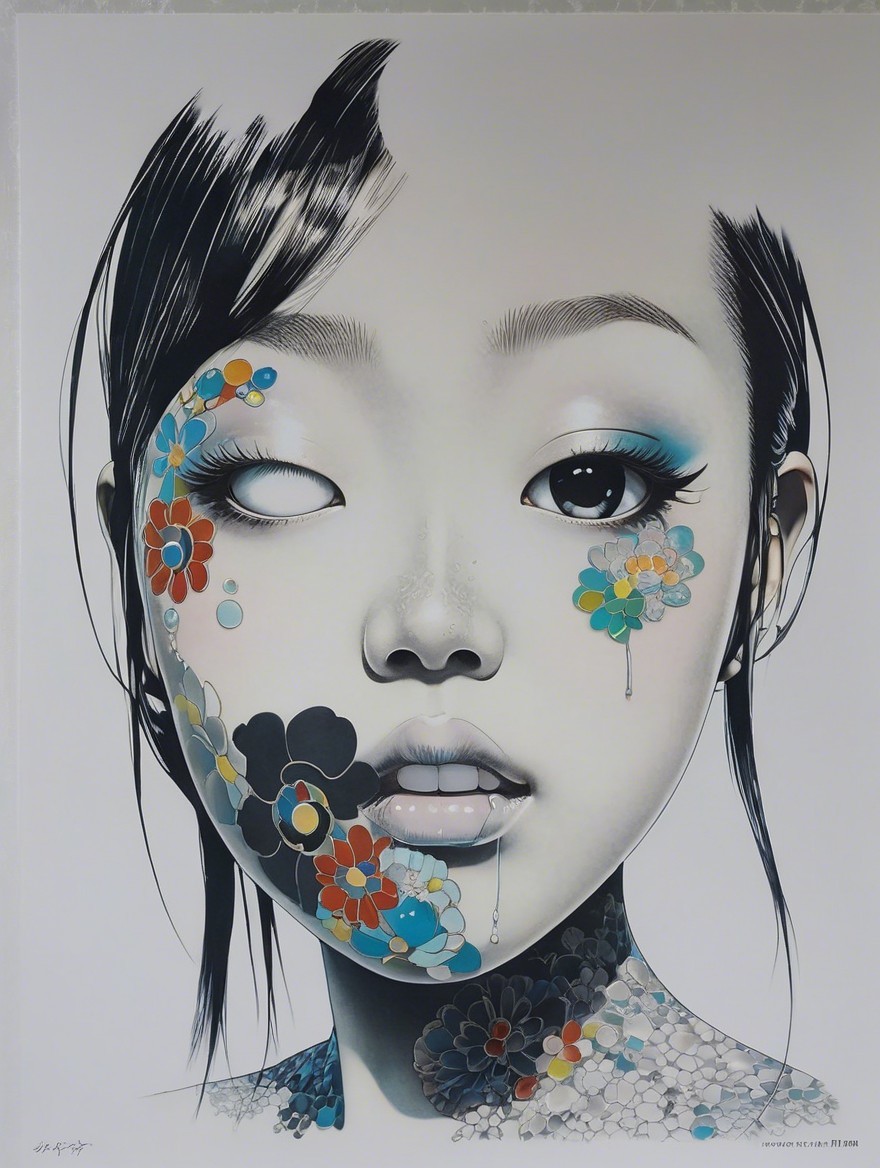 Portrait of a Young Woman with Floral Patterns