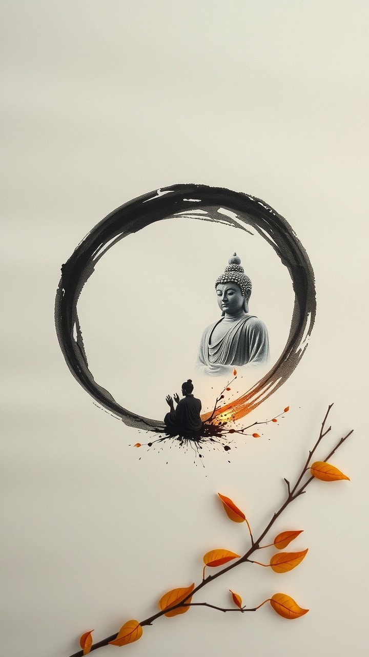 Buddha Depiction in Circular Frame with Nature Elements