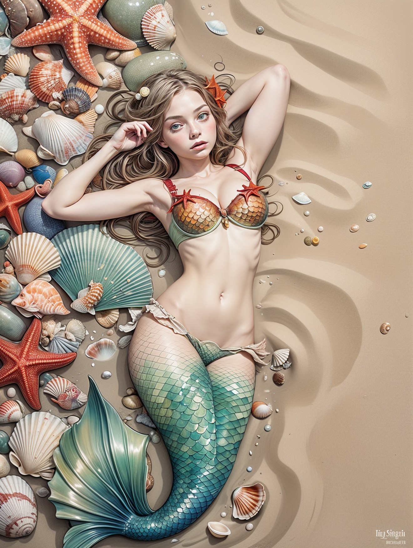 Underwater Scene with Mermaid and Coral Reef Elements