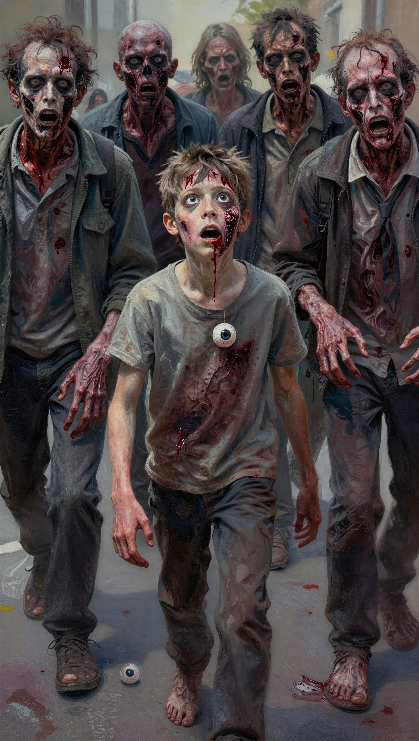 Hyperrealistic Painting of Zombies in City Street