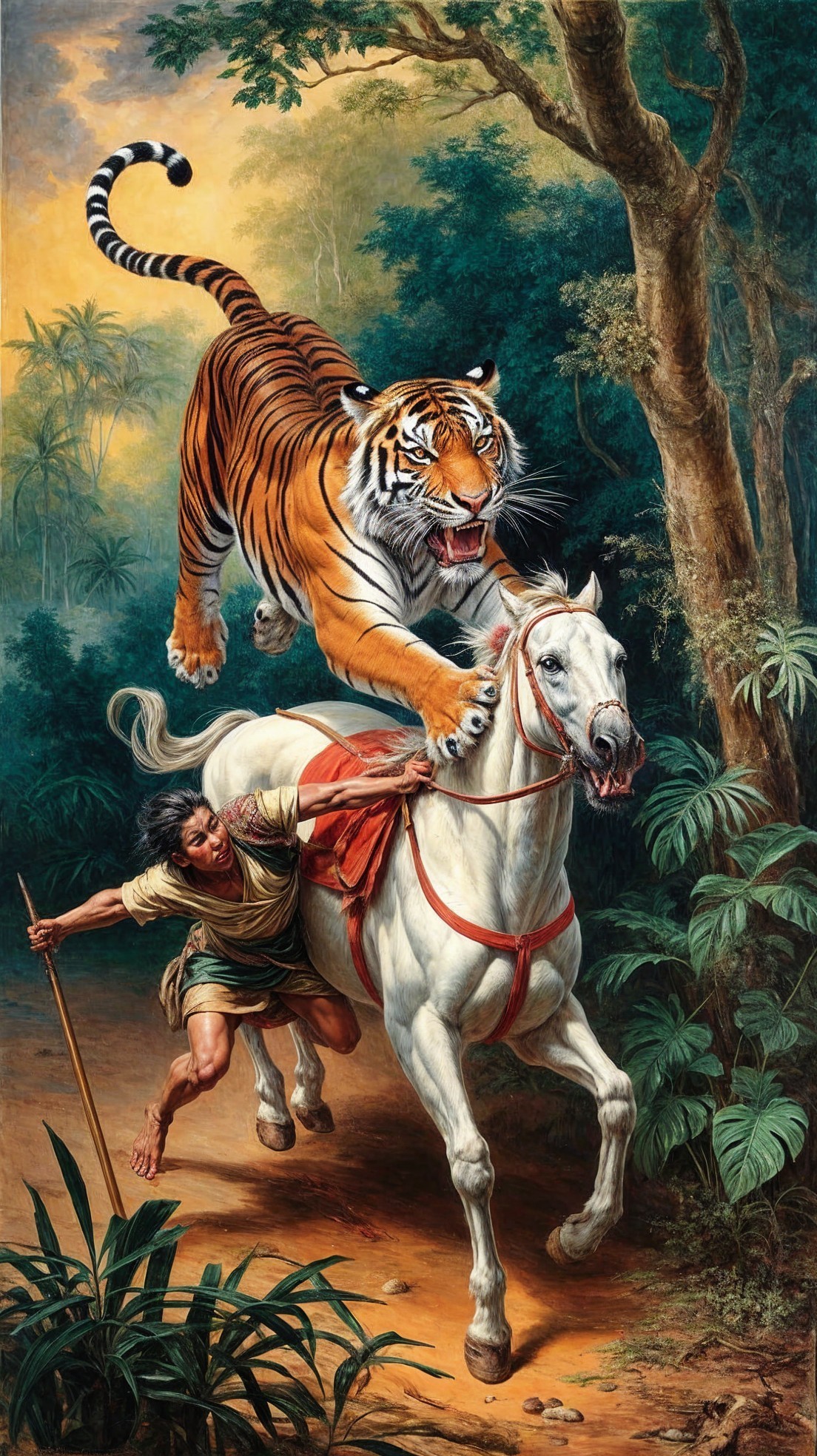Tiger Chase in a Lush Jungle Environment