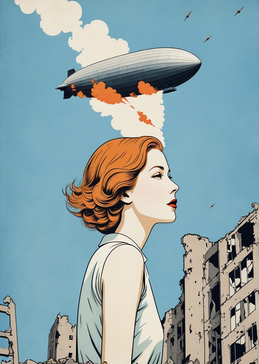 Woman with Red Hair in Post-Apocalyptic Setting