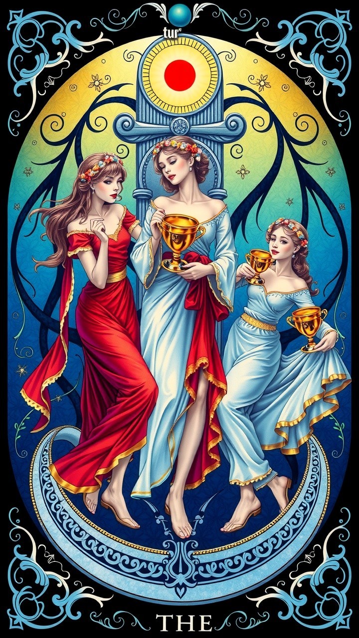 Elegantly Dressed Women in Celestial Setting