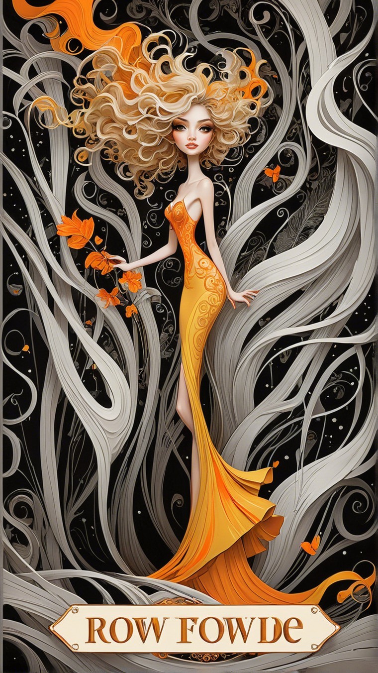 Whimsical Character in Yellow Gown with Butterflies