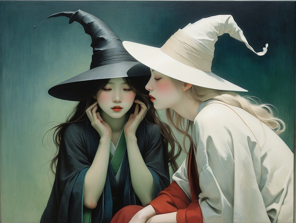 Young Women in Elegant Hats Against Gradient Background