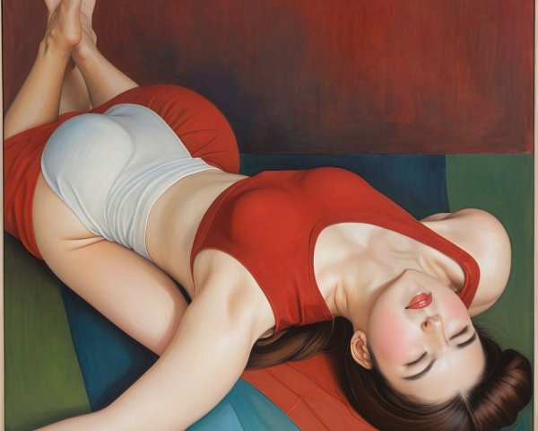 Reclining Female Figure in Red and White Ensemble