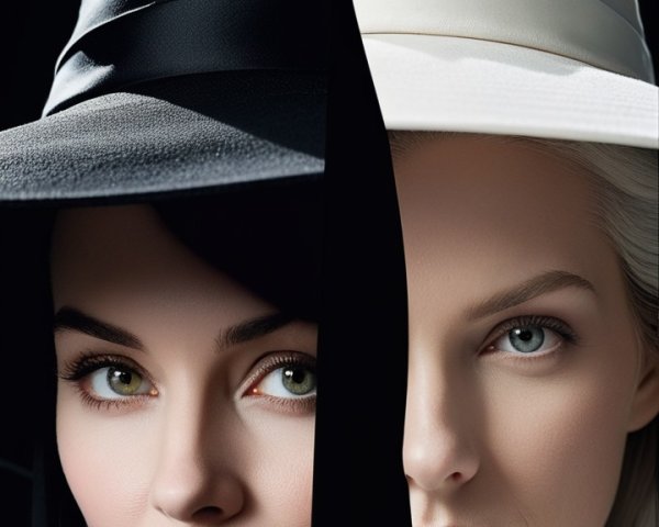 Split-Face Portrait of Women in Witch Hats