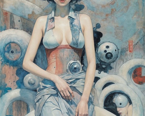 Surreal Artwork of a Flower-Adorned Female Figure