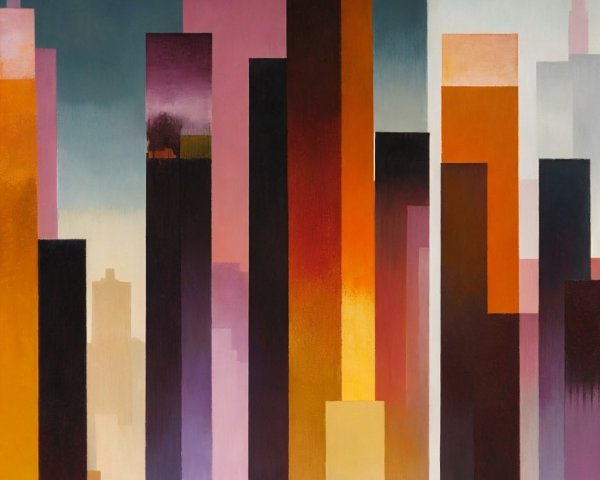 Vibrant Abstract Cityscape with Geometric Skyscrapers