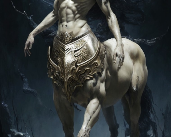 Centaur in Ornate Armor in Dark Atmospheric Setting