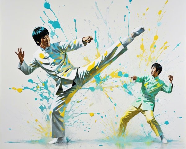 Dynamic Martial Artist High Kick with Vibrant Colors