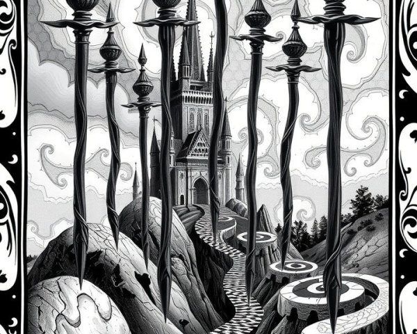 Surreal Landscape with Gothic Spires and Castle
