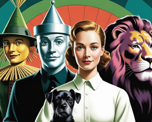 Colorful depiction of "The Wizard of Oz" characters