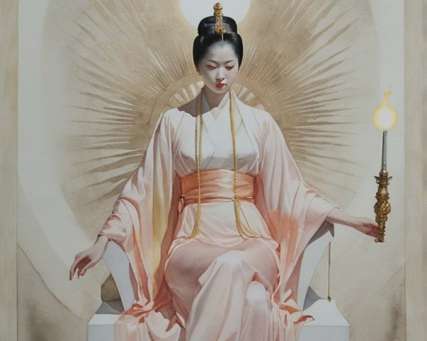 Serene Figure on Pedestal with Candle and Halo