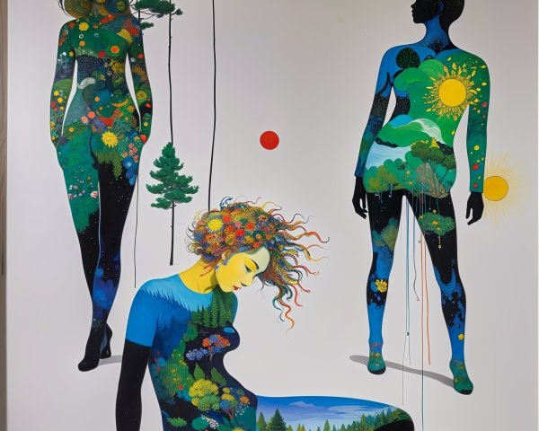 Stylized Figures with Nature-Inspired Designs