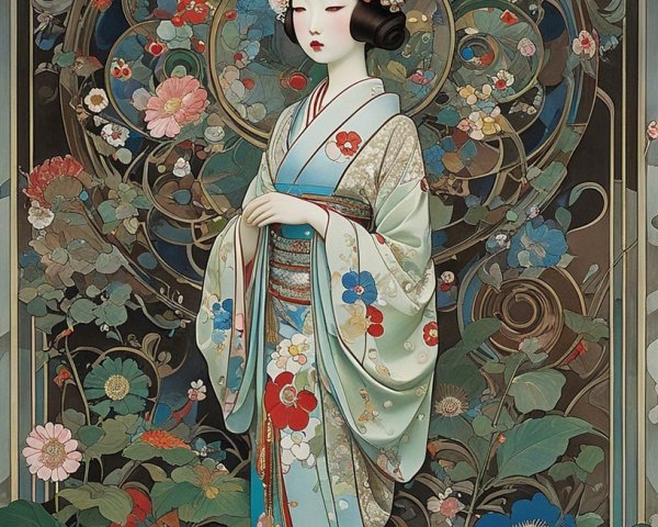 Digital Art Nouveau Painting of a Japanese Geisha
