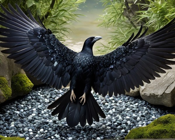 Majestic Black Bird with Iridescent Feathers in Nature