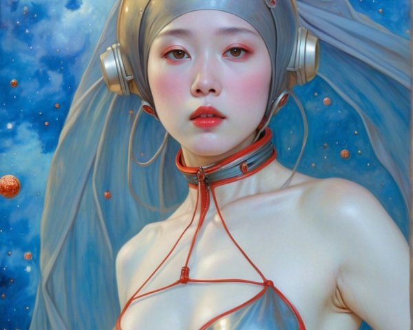 Futuristic Portrait with Cosmic Backdrop and Details