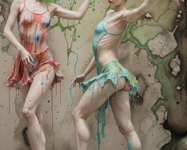 Dynamic Dancers Against a Colorful Textured Wall