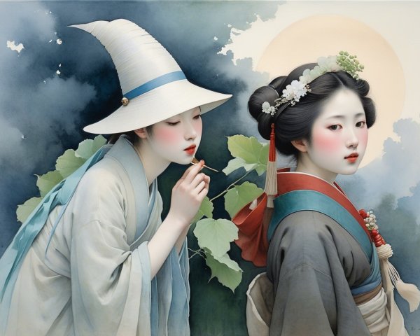 Elegantly Dressed Women in Traditional Attire