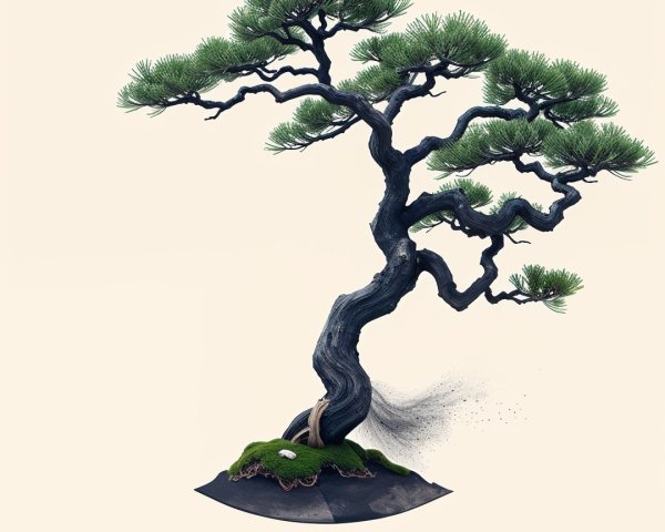 Illustration of a Bonsai Tree on Minimalist Background