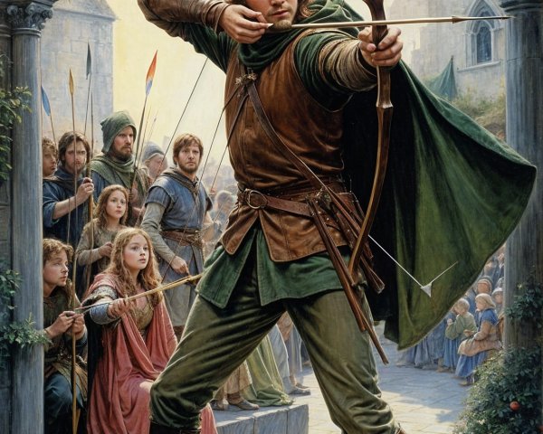 Medieval Archer in Vibrant Setting with Captivated Crowd