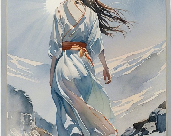 Woman in White Dress Walking on Rocky Landscape