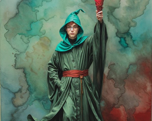 Young Person in Wizard Robe with Stylized Candle