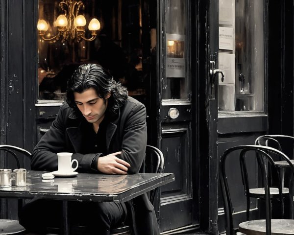 Solitary Figure in Vintage Café Setting
