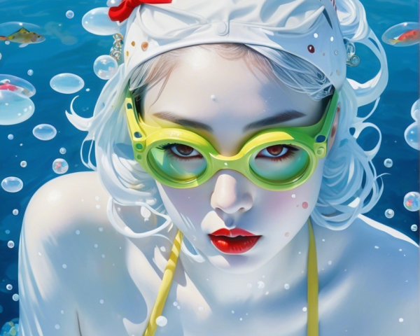 Vibrant Underwater Scene with Young Woman and Fish