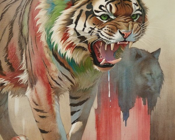 Vividly Illustrated Tiger with Rainbow Mane and Colors