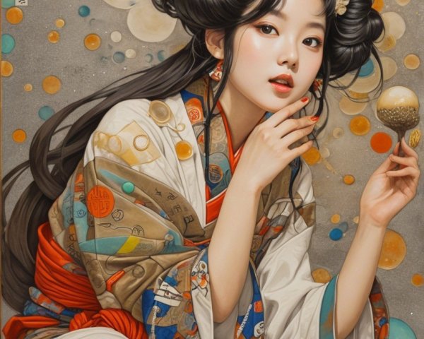 Young Woman in Traditional Kimono with Decorative Orb