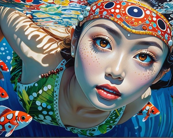 Vibrant Underwater Scene with Girl and Clownfish