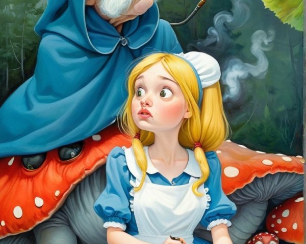 Whimsical Forest Scene with Girl and Elderly Man