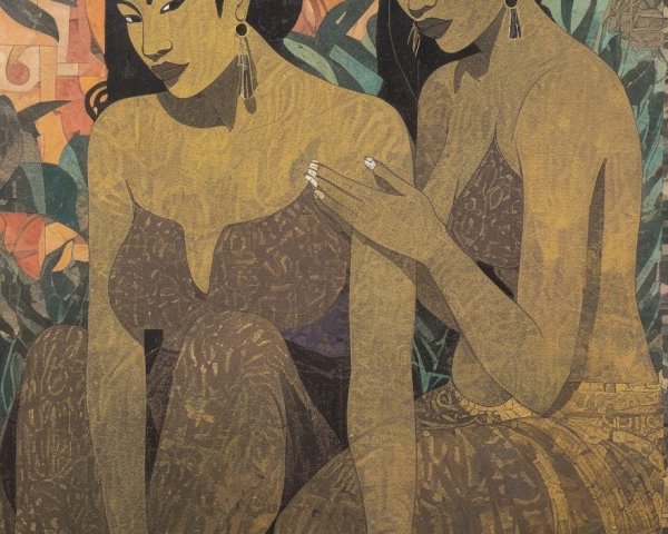 Elegant Women Surrounded by Vibrant Foliage
