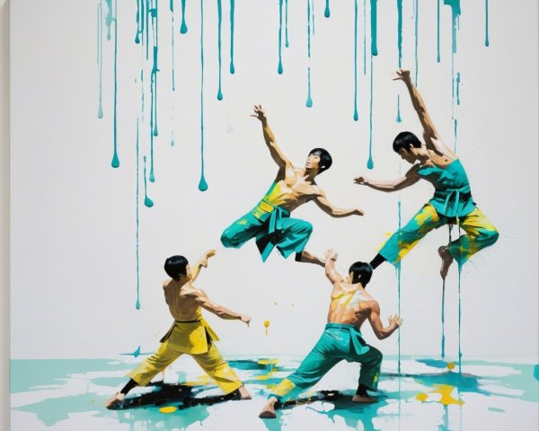 Martial Arts Performance with Dynamic Figures and Colors