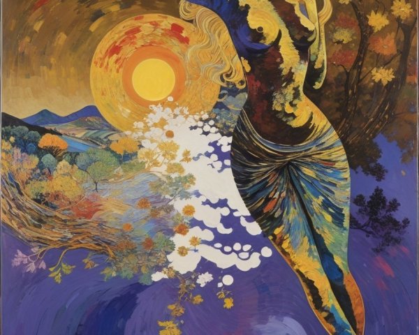 Vibrant Painting of a Figure in Nature's Colors