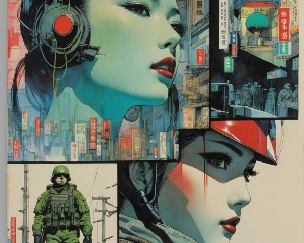 Pop Art Comic Collage of Japanese Woman and Cityscape