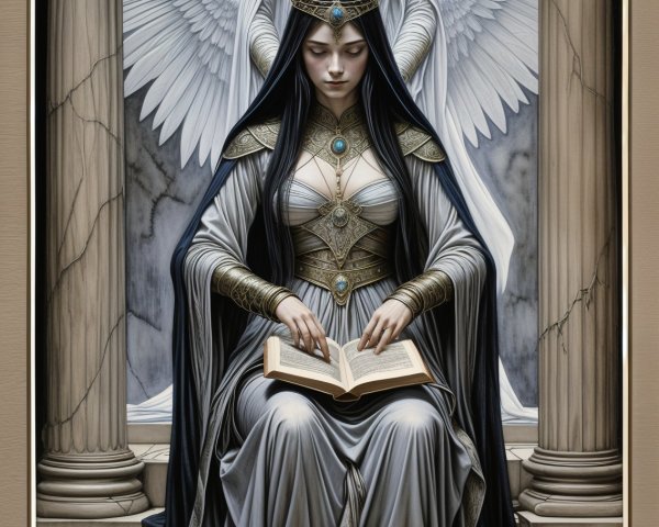 Ethereal Figures in Mystical Architectural Setting