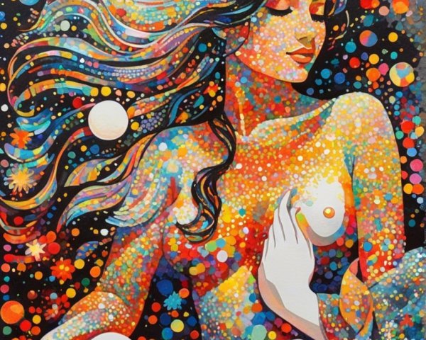 Abstract Artwork of a Woman in Cosmic Colors