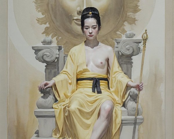 Serene Figure in Yellow Robe on Grand Throne