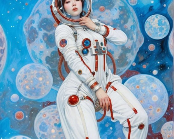 Portrait of a Female Astronaut in Cosmic Background