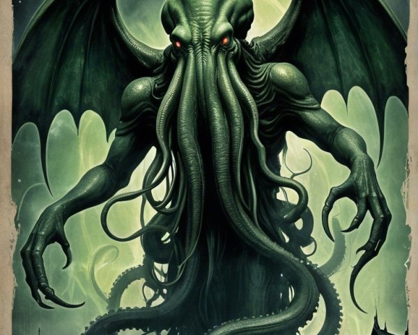 Cthulhu Overlooking a Dark Gothic Cityscape