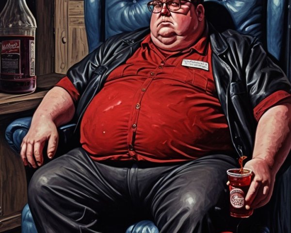 Content Man in Blue Armchair Amidst Snack Chaos