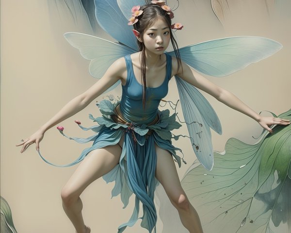 Whimsical Fairy Surrounded by Ethereal Foliage